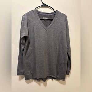 Gray V-Neck Long Sleeve Shirt